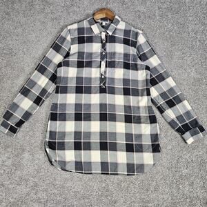 LL Bean Signature Shirt Womens Medium Black Pink Plaid Flannel Tunic Cabincore